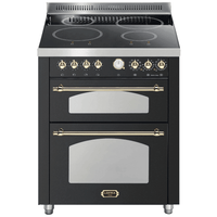 Dolcevita 70 cm Double Electric Oven Electric Fuel Range Cooker - Black Matte - Brass Finish - Lofra Cookers