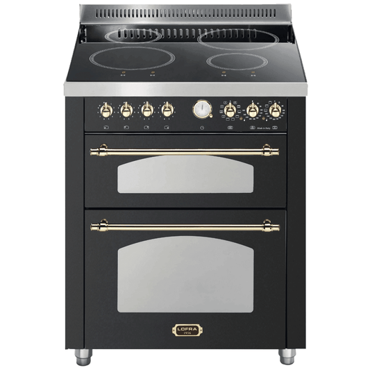 Dolcevita 70 cm Double Electric Oven Electric Fuel Range Cooker - Black Matte - Brass Finish - Lofra Cookers