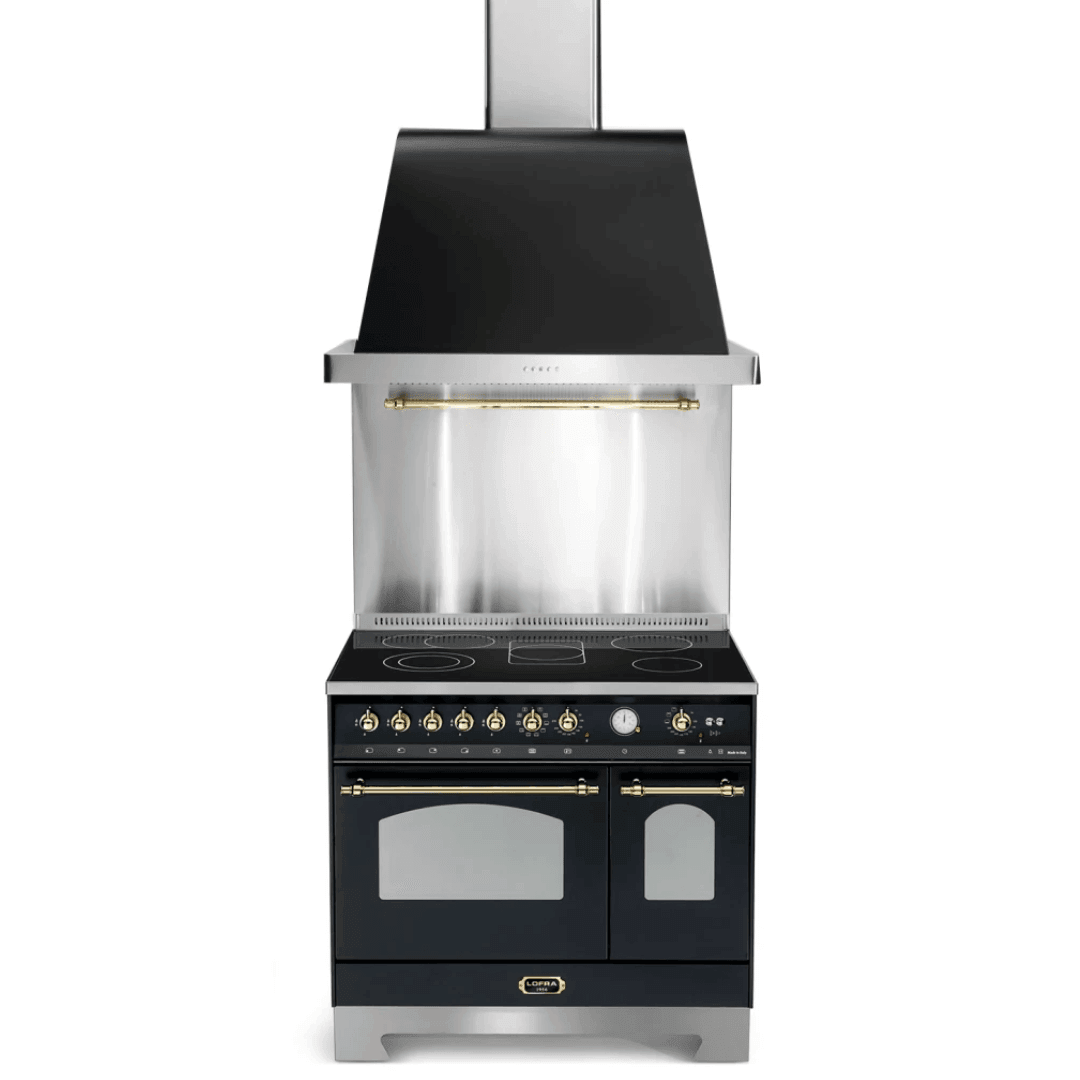 Dolcevita 90 cm Double Electric Oven Ceramic Fuel Cooker - Black Matte - Brass Finish - Lofra Cookers