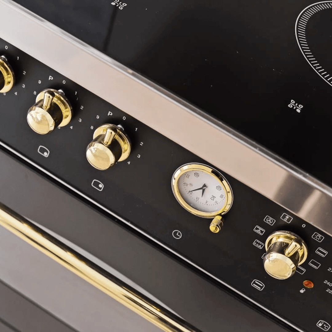 Dolcevita 90 cm Double Electric Oven Induction/Island Fuel Cooker - Black Matte - Brass Finish - Lofra Cookers