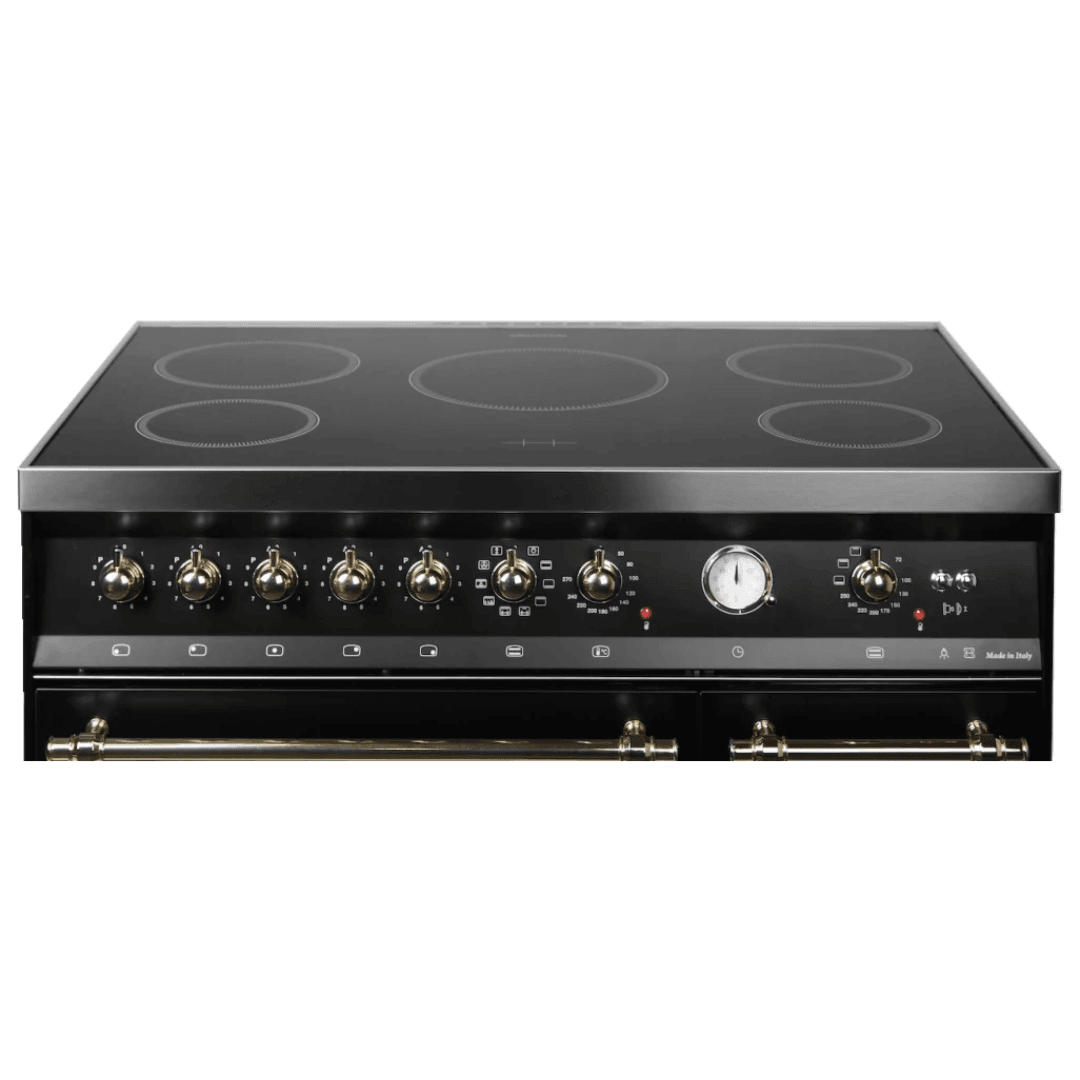 Dolcevita 90 cm Double Electric Oven Induction/Island Fuel Cooker - Black Matte - Brass Finish - Lofra Cookers