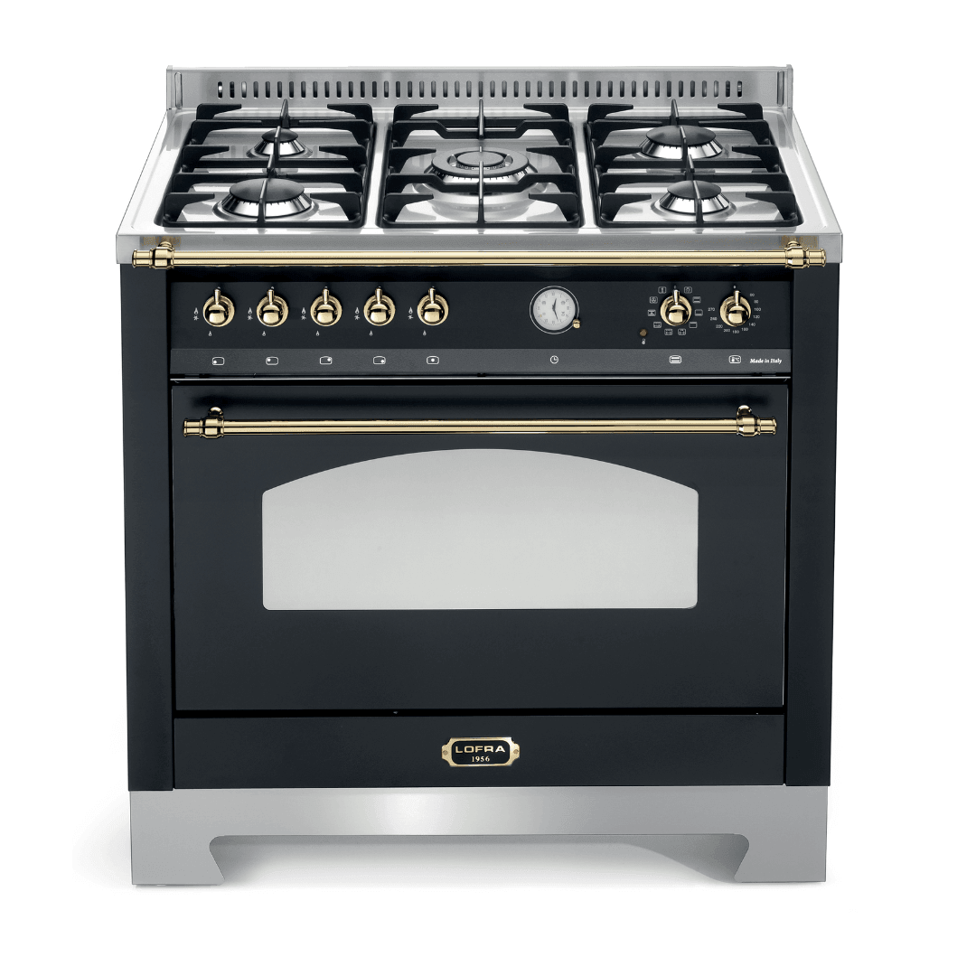 Dolcevita 90 cm Dual Fuel Range Cooker - Black Matte - Brass Finish - Lofra Cookers