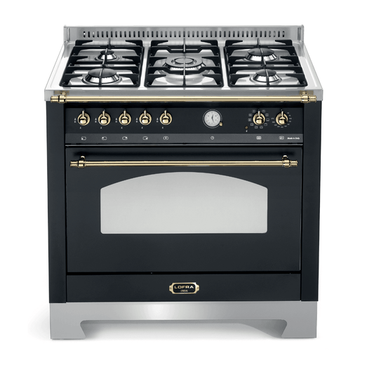Dolcevita 90 cm Dual Fuel Range Cooker - Black Matte - Brass Finish - Lofra Cookers