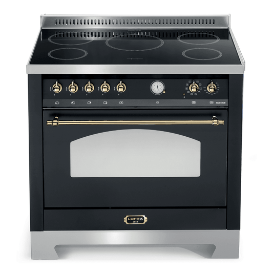 Dolcevita 90 cm Electric Fuel Cooker - Black Matte - Brass Finish - Lofra Cookers