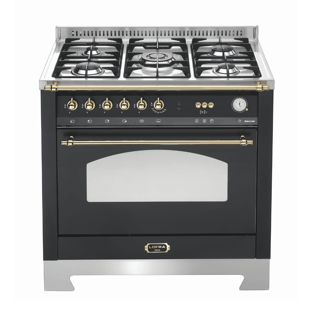 Dolcevita 90 cm Gas Fuel Range Cooker - Black Matte - Brass Finish - Lofra Cookers
