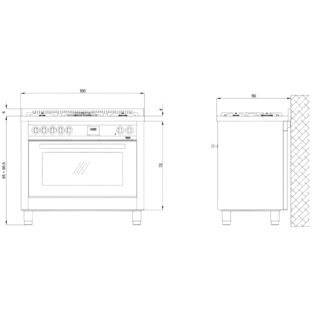 Professional 100 cm Dual Fuel Range Cooker - Stainless Steel - Lofra Cookers
