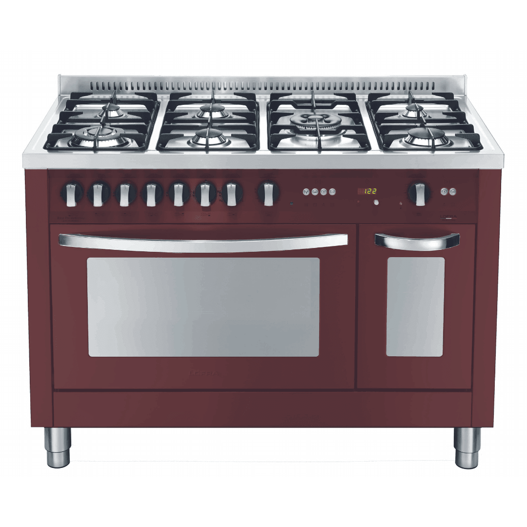 Professional 120 cm Double Oven Dual Fuel Range Cooker - Red Burgundy - Lofra Cookers