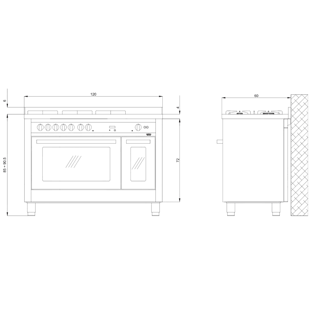Professional 120 cm Mixed Hob Double Electric Oven Dual Fuel Range Cooker - Stainless Steel - Lofra Cookers