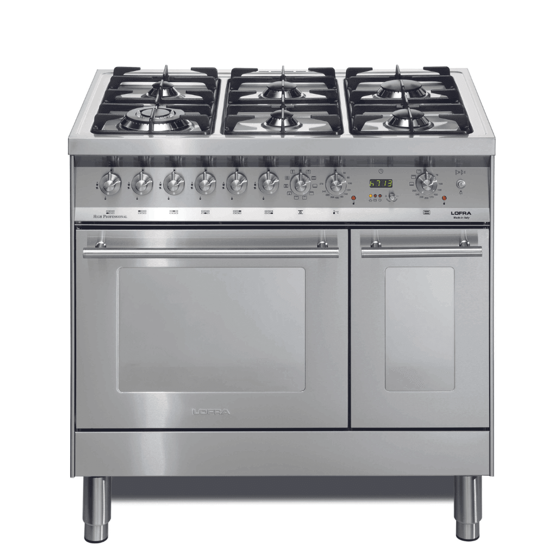 Professional 90 cm 6 - Burner Double Electric Oven Dual Fuel Range Cooker - Stainless Steel - Lofra Cookers