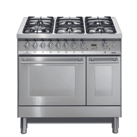 Professional 90 cm 6 - Burner Double Electric Oven Dual Fuel Range Cooker - Stainless Steel - Lofra Cookers