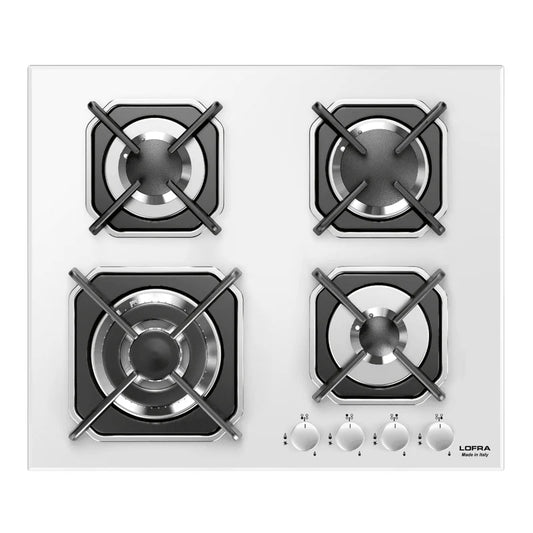 Professional Gas Glass Hob 60 cm - Mercurio Frontal Control Knobs  - White Glass