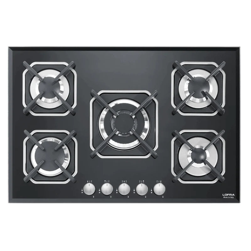 Professional Gas Glass Hob 75 cm - Sirio - Black Glass