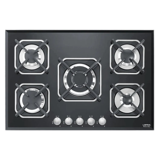 Professional Gas Glass Hob 75 cm - Sirio - Black Glass