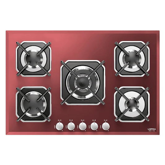 Professional Gas Glass Hob 75 cm - Sirio - Red Glass