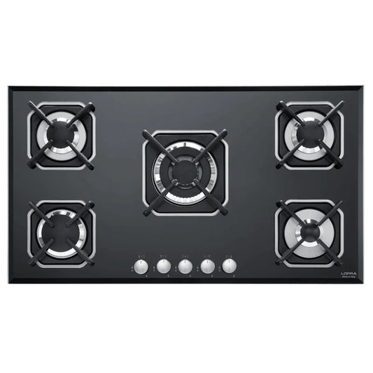 Professional Gas Glass Hob 90 cm - Marte Triple Ring Burner (Centre)  - Black Glass