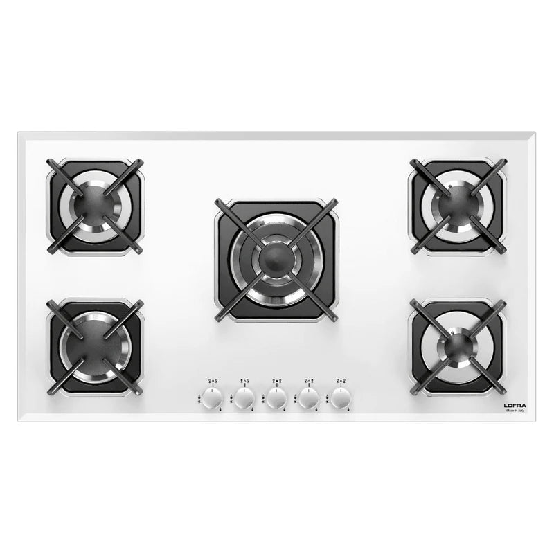 Professional Gas Glass Hob 90 cm - Marte Triple Ring Burner (Centre)  - White Glass