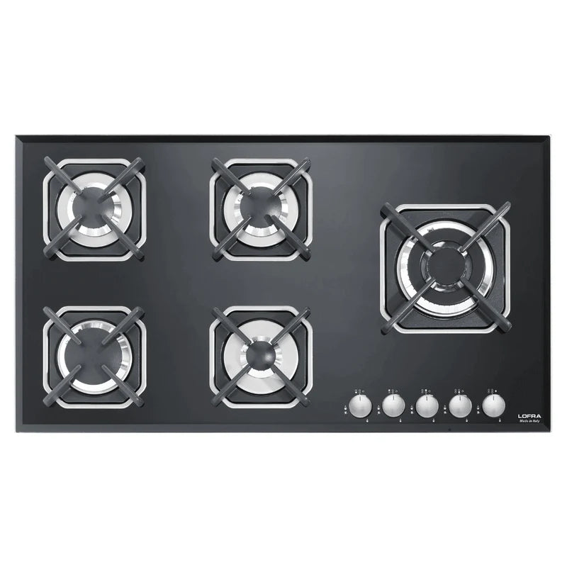 Professional Gas Glass Hob 90 cm - Marte Triple Ring Burner (Right)  - Black Glass