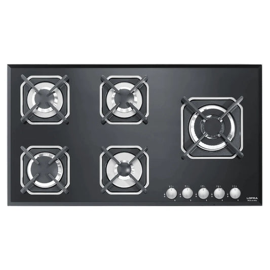 Professional Gas Glass Hob 90 cm - Marte Triple Ring Burner (Right)  - Black Glass