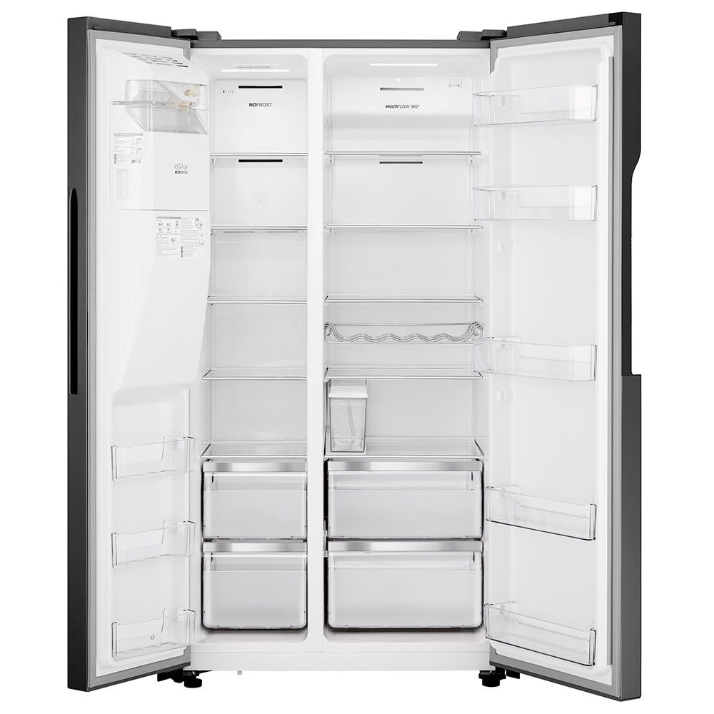 Teknix THSBS1791INBIX American Fridge Freezer Ice + Water Non-Plumb 90Cm Black Steel