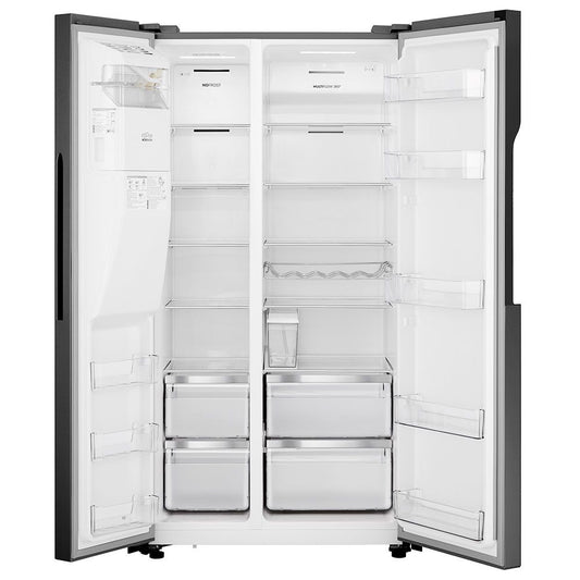 Teknix THSBS1791INBIX American Fridge Freezer Ice + Water Non-Plumb 90Cm Black Steel