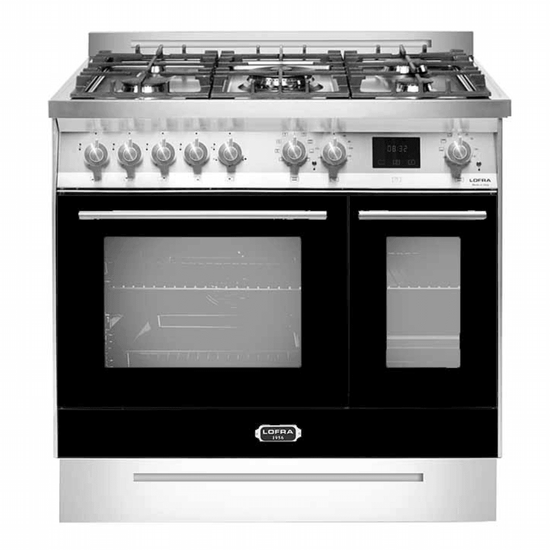 Venezia 90 cm Double Oven Dual Fuel Range Cooker - Black Matte - Lofra Cookers