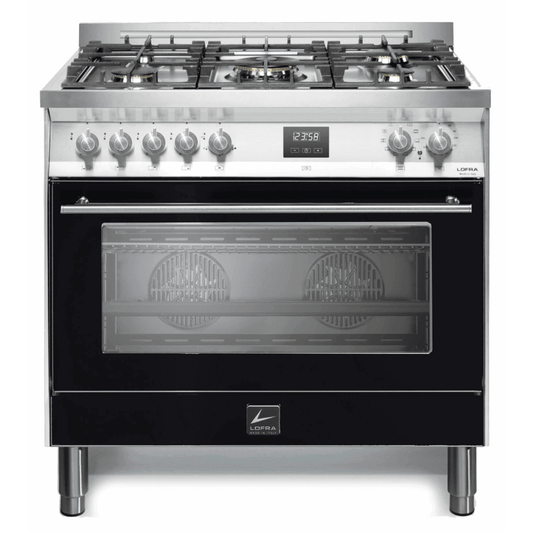 Venezia 90 cm Dual Fuel Range Cooker - Black Matte - Lofra Cookers