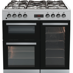 Beko KDVF90X 90cm Double Oven Range Cooker with 5 Burner Gas Hob - Stainless Steel