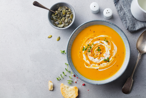 A steaming bowl of reheated soup.